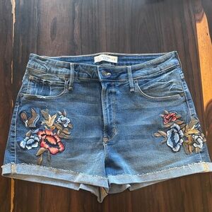 Abercrombie & Fitch Blue Jean Shorts with Floral Embroidery